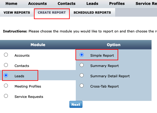 Configuring CRM reports (Simple View)